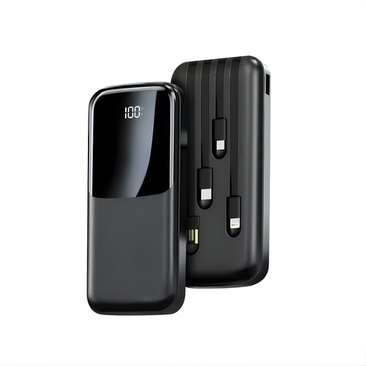 20000mAh Portable Power Bank with Built-In Cables, Fast Charging External Battery Pack with Digital Display, USB-C & Lightning Compatible with iPhone, Android & More